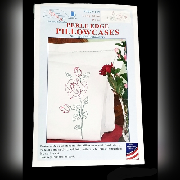 Perle Edge Pillowcases to Embroider Jack Dempsey Needle Art Rose NEW VTG - Picture 1 of 2